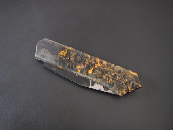 Couteau pliant à crant forcé, modèle Geometric go-maï nickel pure, mitres inox Création unique par Alban CAMPAGNOLA : coutelier forgeron, AC Coutelier, artisan d'art