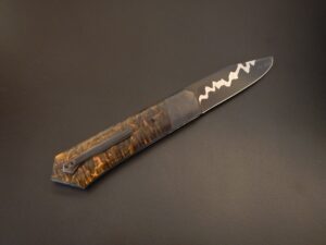 Couteau pliant à crant forcé, modèle Geometric go-maï nickel pure, mitres inox Création unique par Alban CAMPAGNOLA : coutelier forgeron, AC Coutelier, artisan d'art