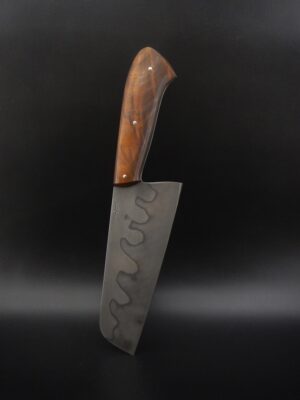 Couteau de cuisine nakiri de 17cm en acier au carbone et manche en chalef stabilisé. Création unique par Alban CAMPAGNOLA : coutelier forgeron, AC Coutelier, artisan d'art